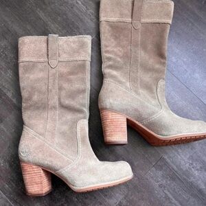 Timberland Women's Taupe Suede Mid-Calf Block Heel Boots